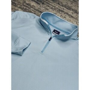 Deolax Mens Sz Large 1/4 Zip Long Sleeve Performance Golf Pullover Blue Stripe